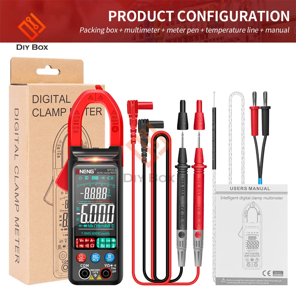 ST211 ST212 Digital Clamp Meter  NCV Ohm Test 6000 Counts Multimeter DC/AC Voltage Current Tester Car Amp Hz Big Color Screen