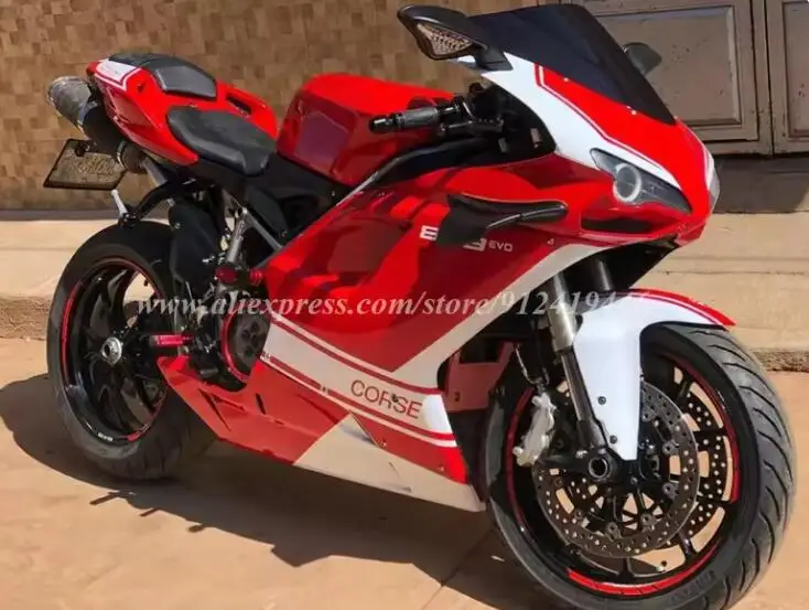 4Gifts Nuovo kit carene intere per moto ABS adatto per Ducati 848 1098 1198 Set carrozzeria personalizzato rosso bianco lucido