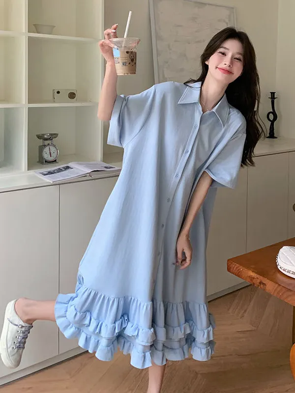 plus Size Women's Shirt Dress 2300 Pounds Fish Tail Skirt Splice Summer New Style  Fashion Age Reduction Korean Version