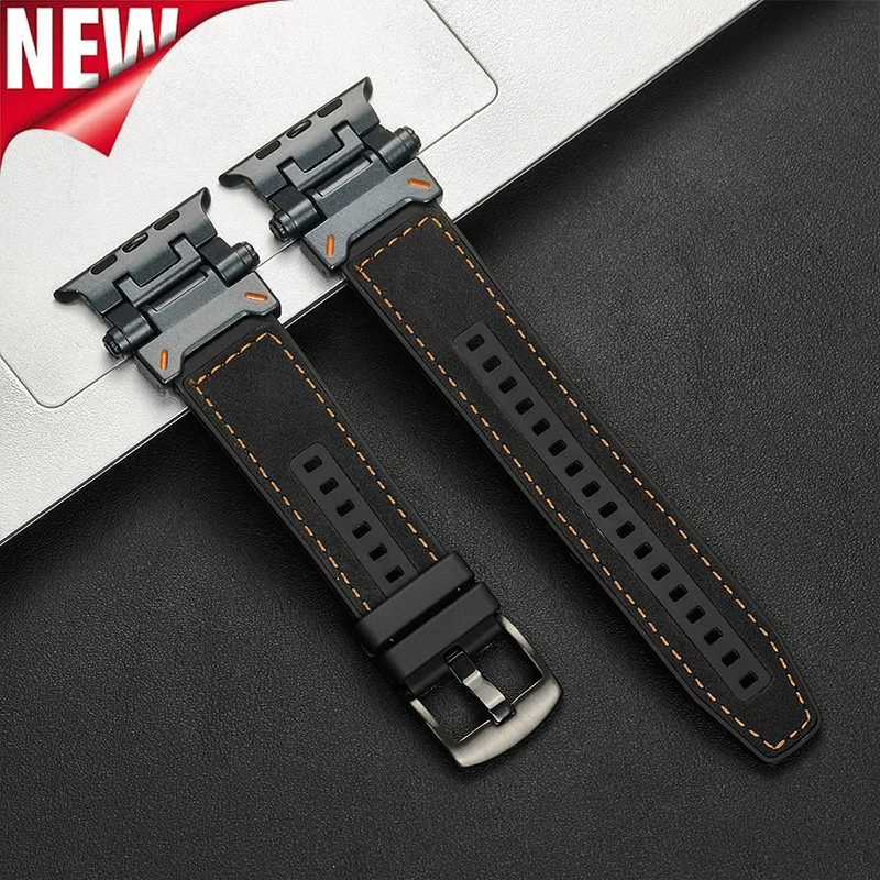 Luxury Leather Silicone Strap for Apple Watch Band Ultra 2 49mm 45mm 44mm 42mm Bracelet Iwatch Series 9 8 7 6 5 SE 4 Wristband