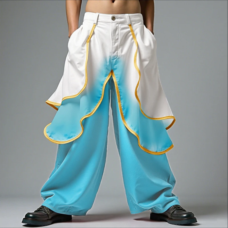 กางเกงขายาวผู้ชาย INCERUN ลายมัดย้อม กระดุมผูกเอว ทรงจ็อกเกอร์ แต่งระบายไล่เฉดสี สไตล์ลำลอง สตรีทแวร์ ทรงหลวม แฟชั่นปี 2025 กางเกงขายาวผู้ชาย ไซส์ S-5XL