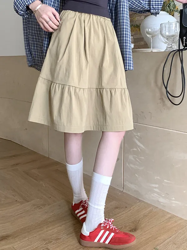 

Casual High Waist A-Line Skirt Women's plus Size Elastic Waist Skirt Korean Style Summer Season Color Skirt