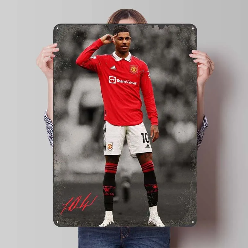 Marcus Rashford Metal Sign Sports Poster Accessories for Home Decor Items Customizable Tinplate Signs for Wall Art Decoration