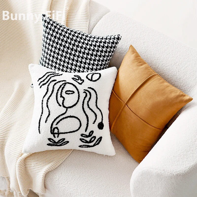 Boho Abstrakte Frauen-Gesichts-Linien-Kissenbezüge, getuftet, weich, modern, dekorative Kissenhülle für Wohnzimmer, Schlafzimmer, Dekoration