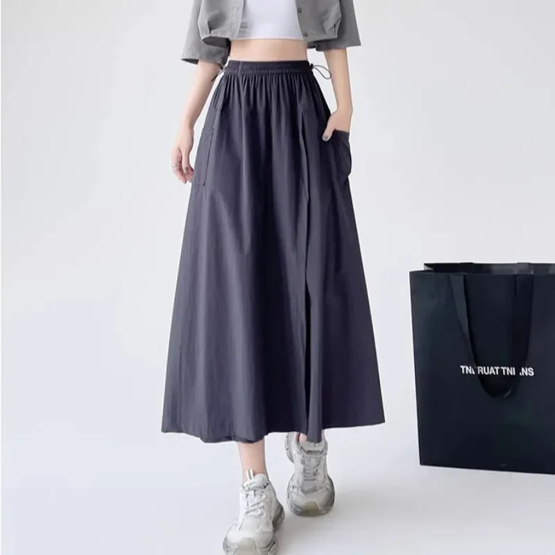 

Pop Summer Casual Wide Leg Skirt Pants Fake Two-Piece Split Sun Protection Eighteen Inches Long Pants Nine Points Five Points Sh