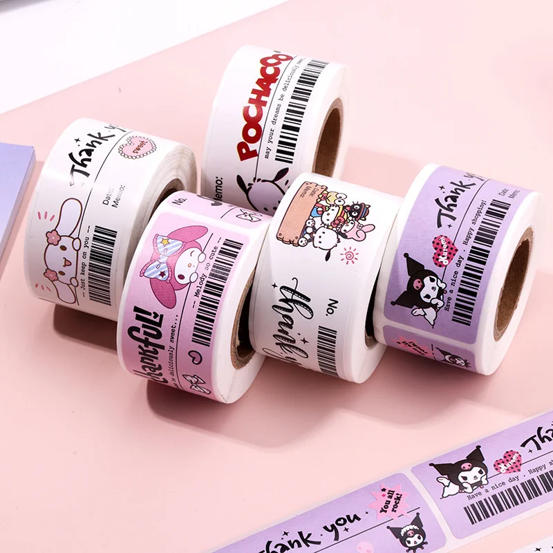 

120pcs Cute Sanrios Kuromi My Melody Stickers Roll Kawaii Cartoon Thank You Sealing Labels Sticker Anime Vinyl Decoration Decals