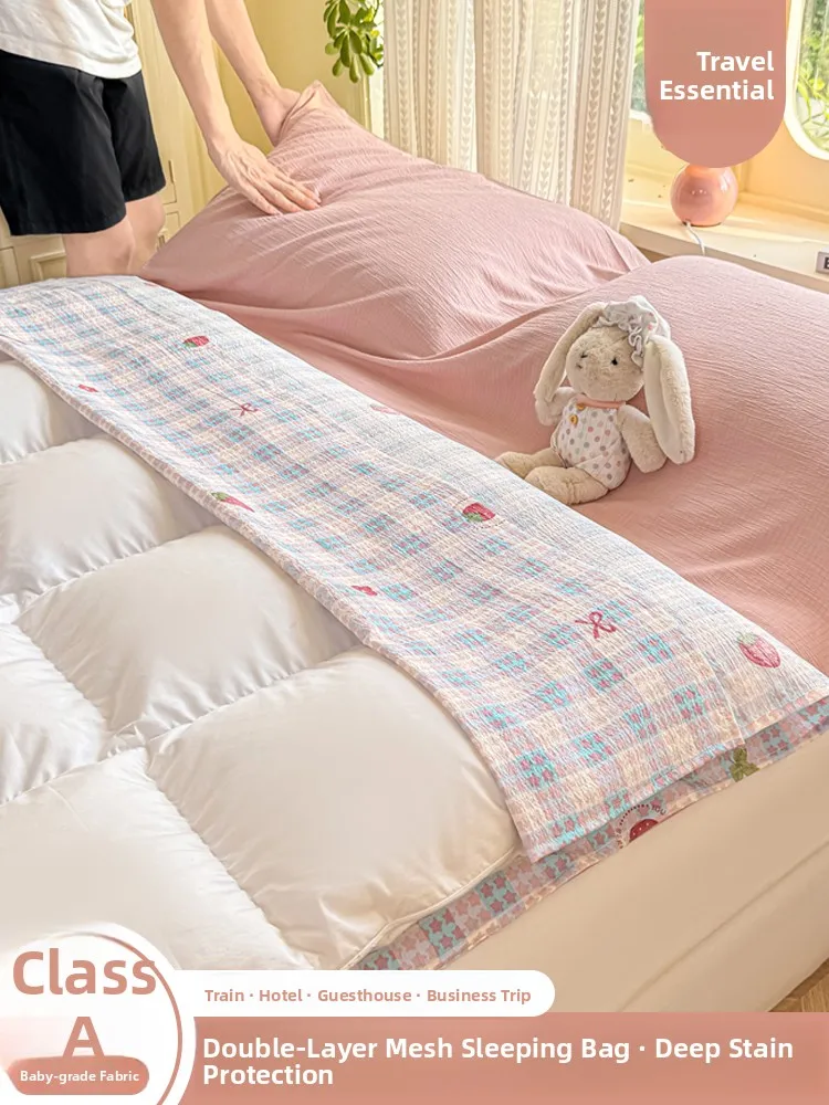 class-a-double-layer-mesh-hotel-portable-dirty-proof-sleeping-bag-travel-bed-sheet-cover-four-piece-set-reusable-quality-bedding