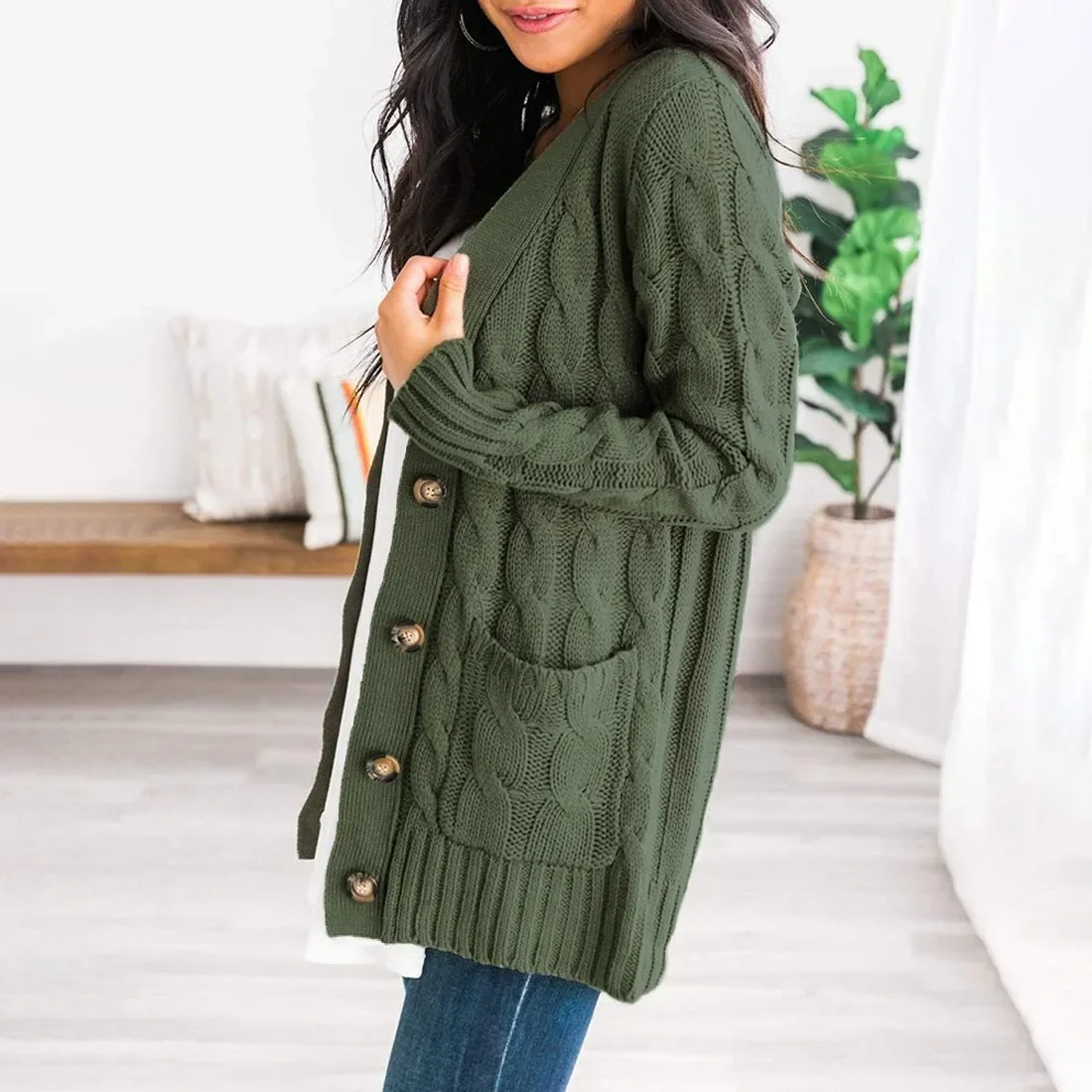 

Women Casual Cardigans 2022 Fall Winter Twsited Sweater Cardigan Button Up Knitted Jackets Oversized Sweater Tops