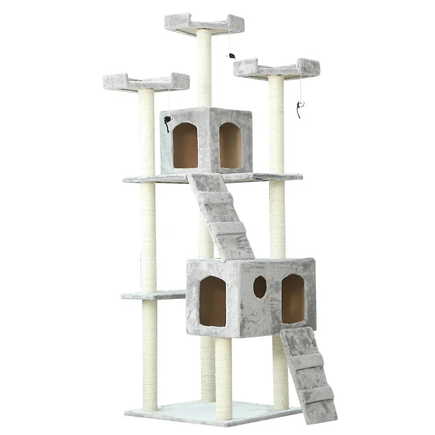 Large Wooden Scratch Climbing Tower Fashion Diy Cat Tree Scratching Post Cat Tree to Ceiling