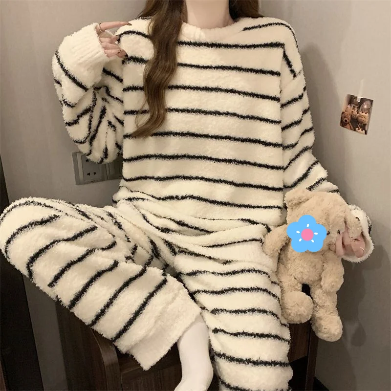 

Coral Fleece Women's Pajamas Set Spring Autumn Winter Thickened Cotton Sleepwear New Model Homewear Suit Cozy Nightwear