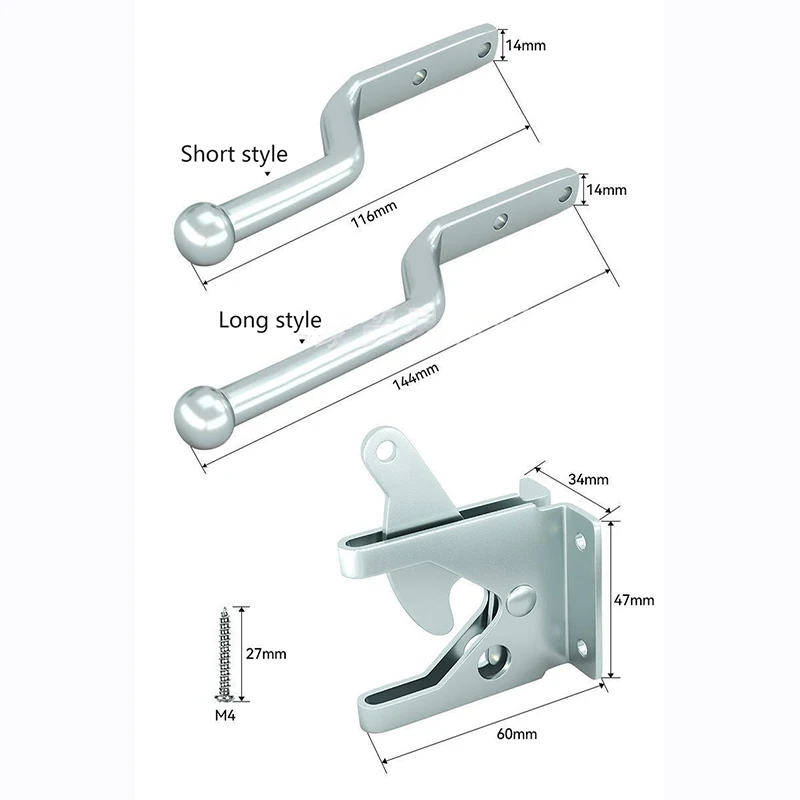 LWZH Fence Hinge Latch Iron Latch Fence Gate Latch Carbon Steel Electroplated Silver Fence Latch Lock Door Catch