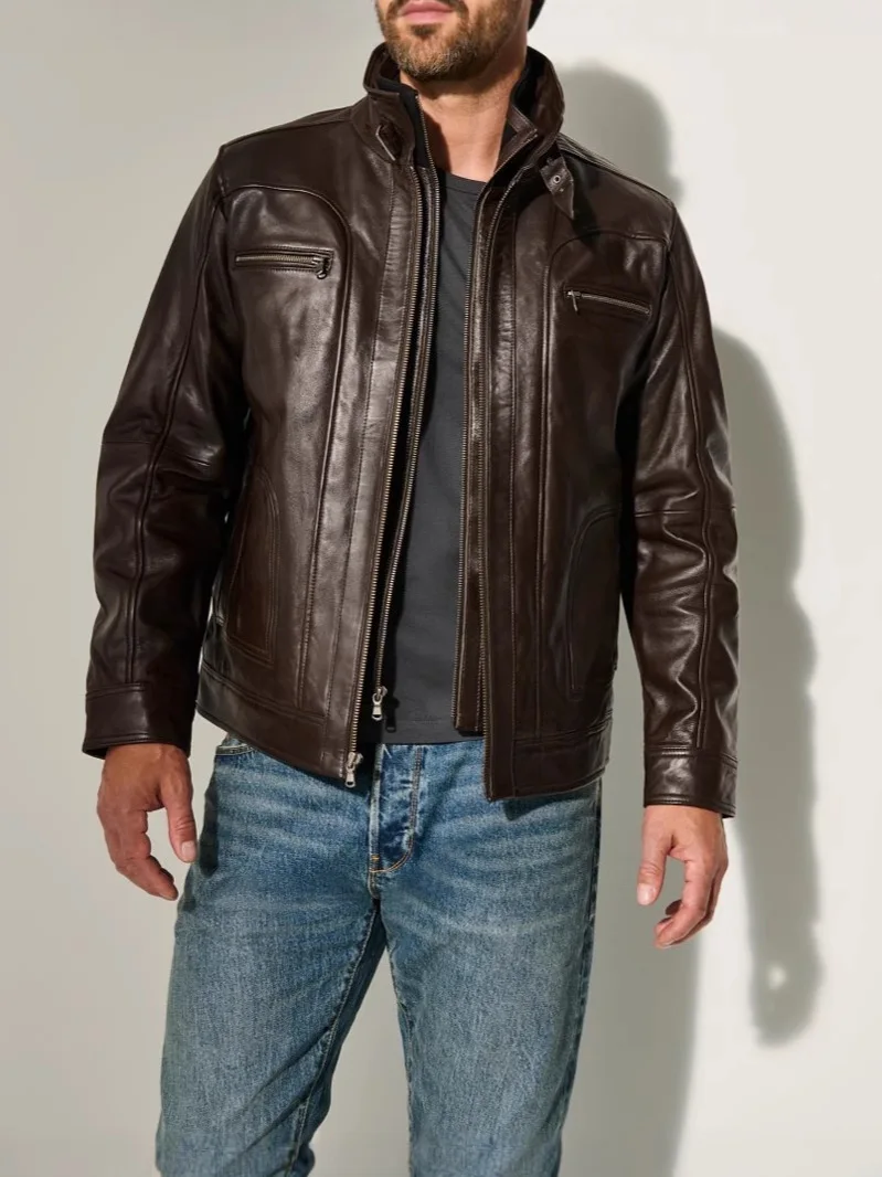 British Style Retro Men's Memphis Leather Jacket Short Zipper Lapel Motorcycle Pu Jacket Outwear