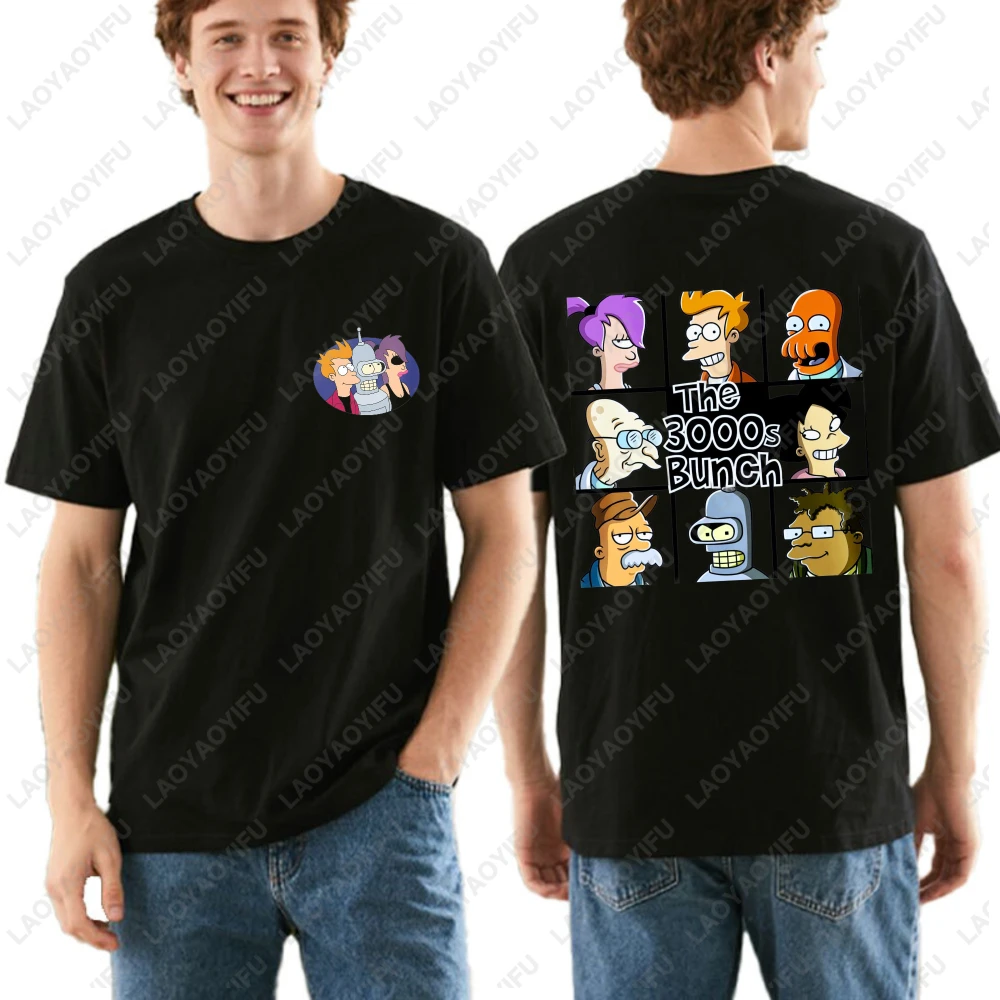 

The 3000s Bunch Cartoon Characters Print Tee Futurama Robot Retro Cartoon Graphic Shirt Summer Casual Men Women Cotton Top