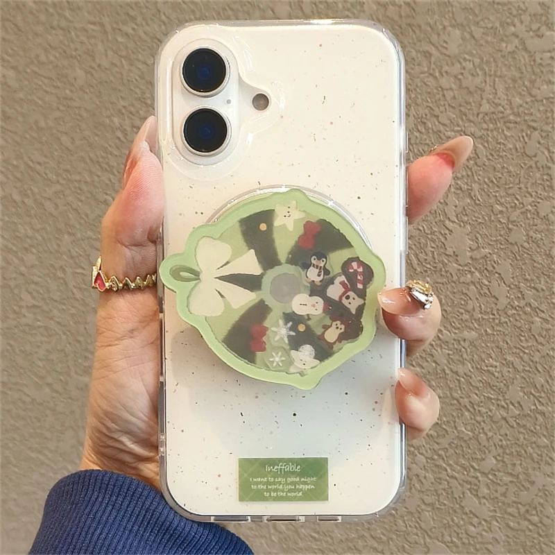 

Cute Quicksand Christmas Holly Wreath Holder For Magsafe Magnetic Phone Griptok Grip Tok Stand For iPhone For Pad Magsafe Smart