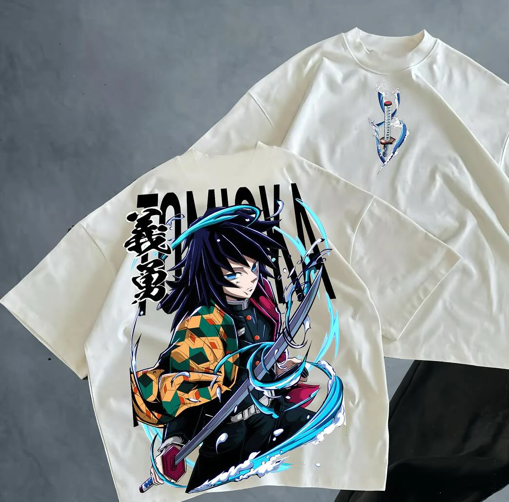 Koszulka Demon Slayer Tomioka Giyuu z grafiką, rozmiar dziecięcy/dorosły, oversize, styl Y2k, krótki rękaw, okrągły dekolt, dla par, damska/męska, topy 2025/26