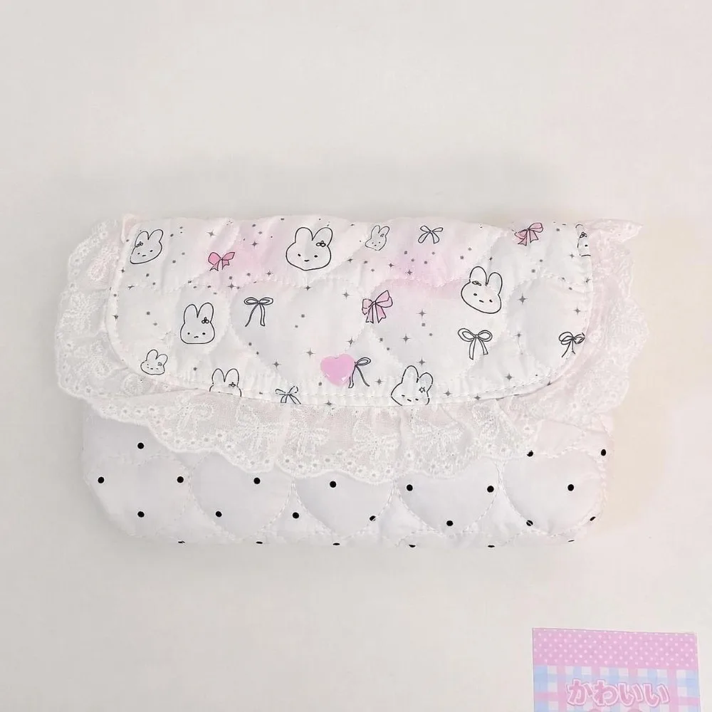 Kawaii Butterfly Rabbit Print Pencil Case Flap Button-down Large Capacity Pencil Pouch Multifunctional Stationery Pouch Gift