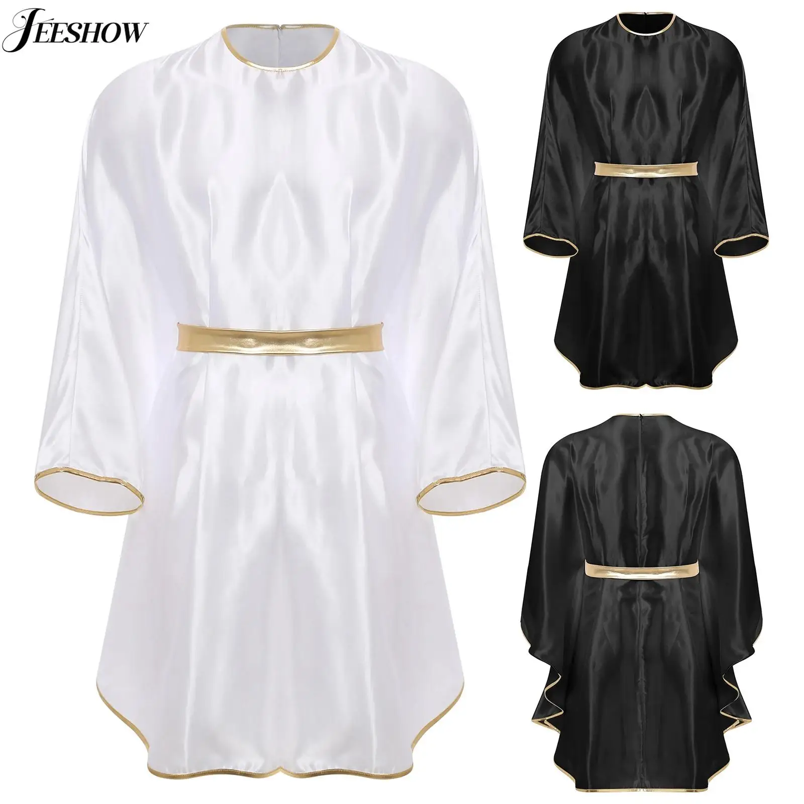 Engelskostüm für Herren, goldener Glanzbesatz, Rundhalsausschnitt, Fledermausärmel, kurze Robe, Halloween, Maskerade, Mottoparty, Rollenspiel-Outfits