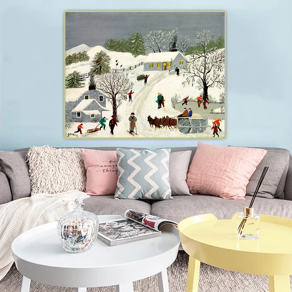 Anna Mary Robertson Grandma Moses《The old snow roller》Canvas Oil Painting Aesthetic Picture Wall Hanging Decor Home Decoration