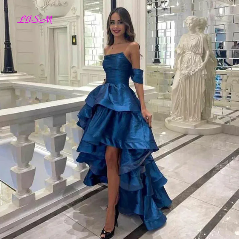 Vintage Long Strapless Peacock Evening Dresses High Low Pleated فستان المساء Corset Back Robe de soirée for Women