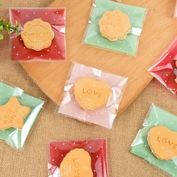 50pcs Self-Adhesive White Polka Dot Cookie Bags Transparent Cellophane Candy Snack Gift Packaging Bag For Wedding Birthday Party
