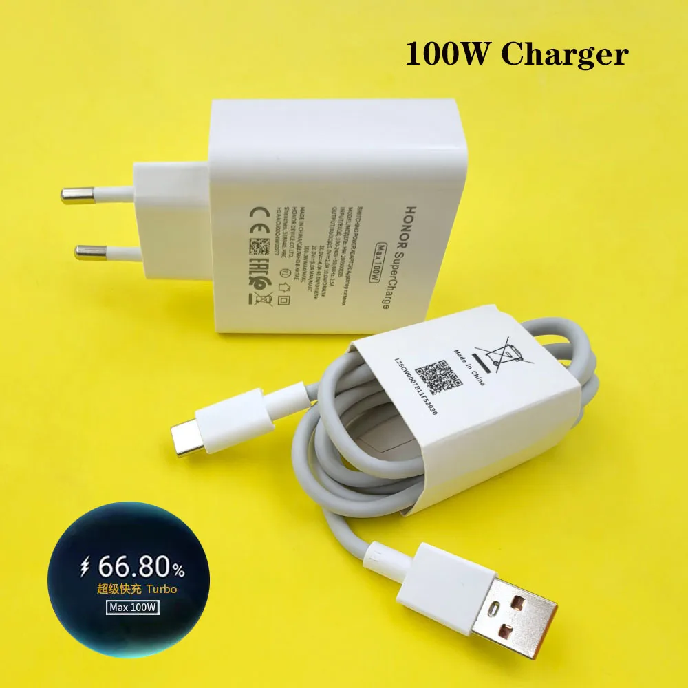 Honor Magic 8 7 6 Pro 100 واط SuperCharge الاتحاد الأوروبي USB شاحن سريع محول الطاقة ل Honor 500 400 300 200 Pro 1/1.5/2 متر 6A نوع C كابل
