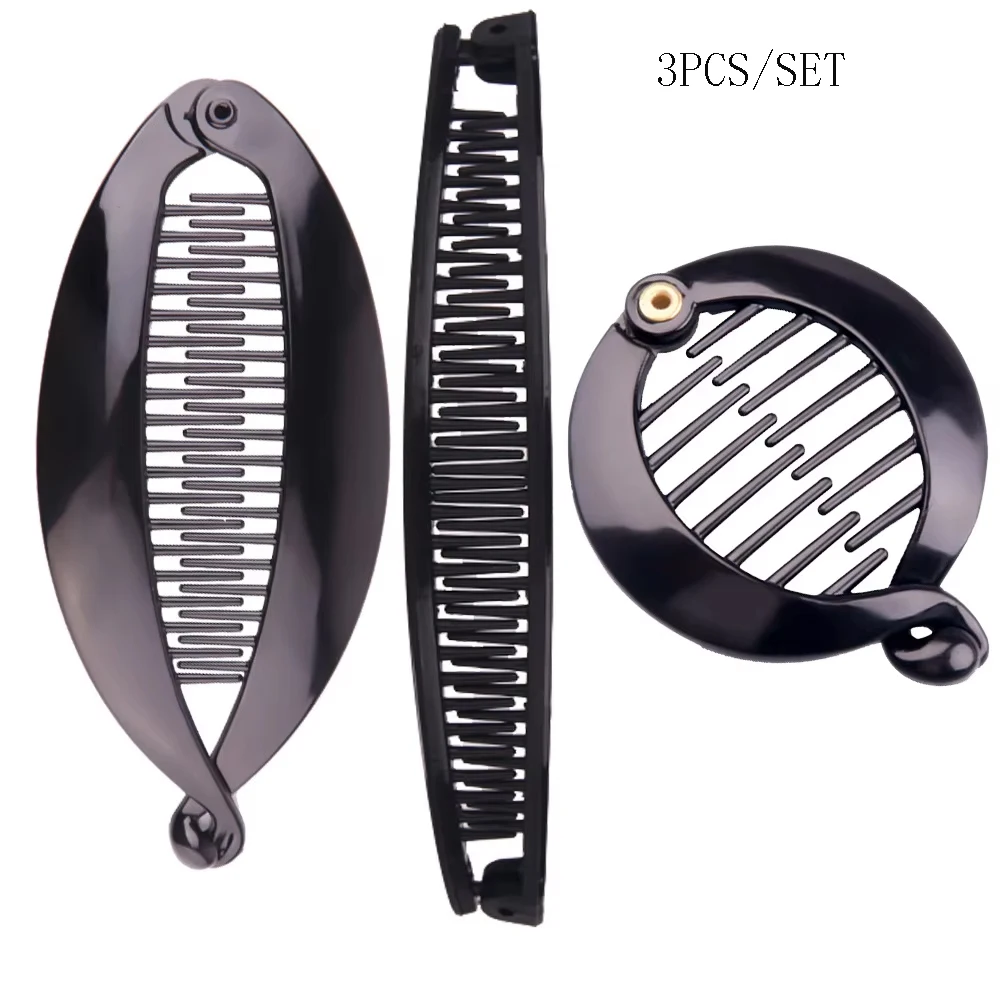 3pcs/set Fish Shape Hair Claws Clips Ponytail Holder for Women Girls Banana Clips Crabs Black Hair Styling Accessories