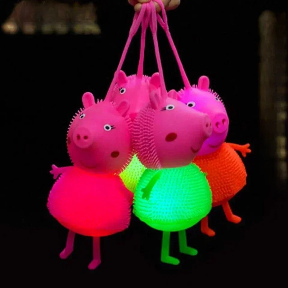 Peppa Pig Glowing Fur Ball Squeeze Slap Cute Cartoon Bouncy Ball Flash Decompression Vent Ball Kawaii Gift