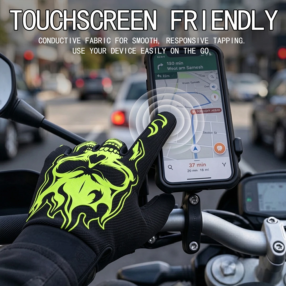 FUNTIMES Skeleton Flame Printed Full Finger Gloves Touch Screen Outdoor Cycling Motorcycle Sports Finger Gloves