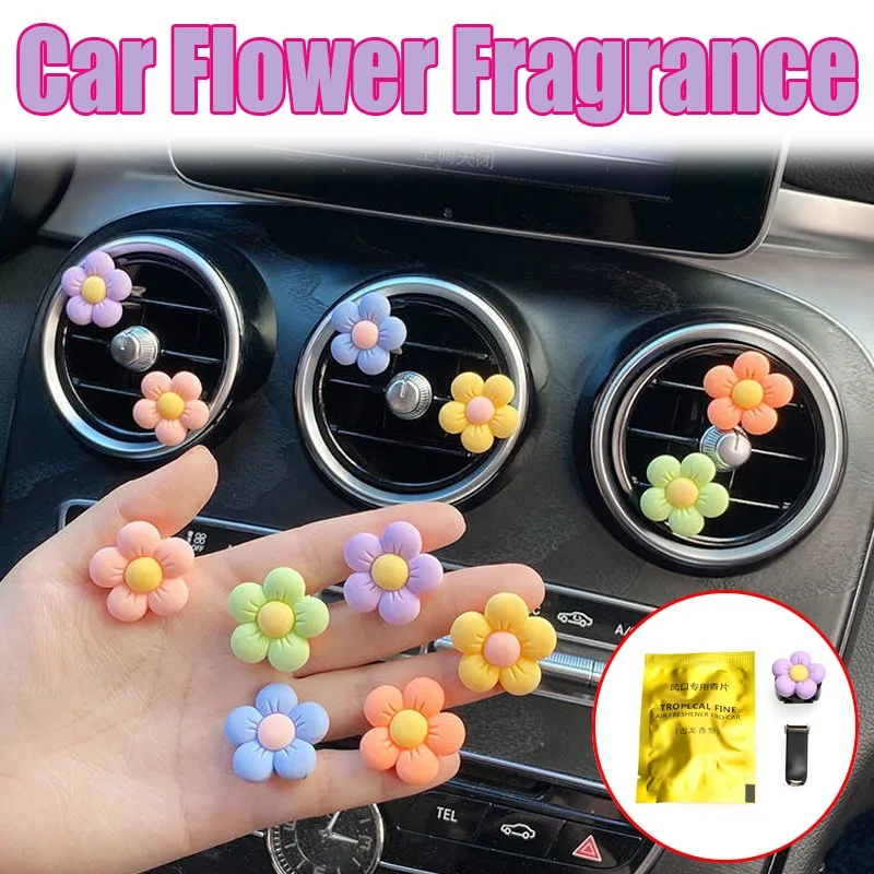 Clip de Perfume de flores para coche, decoración de salida de aire, ambientador de aromaterapia, adorno de Flora colorida, accesorios interiores para automóvil