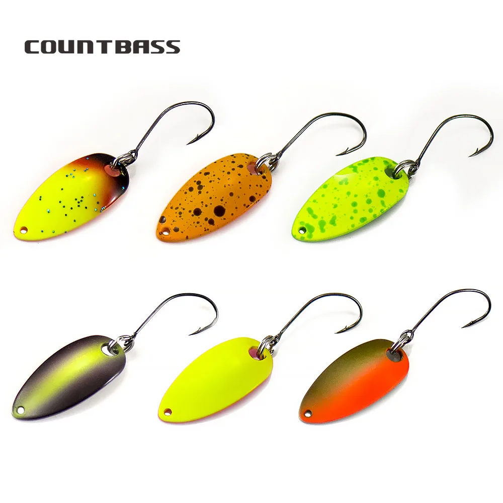 Countbass 6 PCS Casting Trout SpoonSalmon Pike Bass Metal Brass Fishing Lures Fish Bait  Size 27x12.5mm, 2.2g  5/64oz