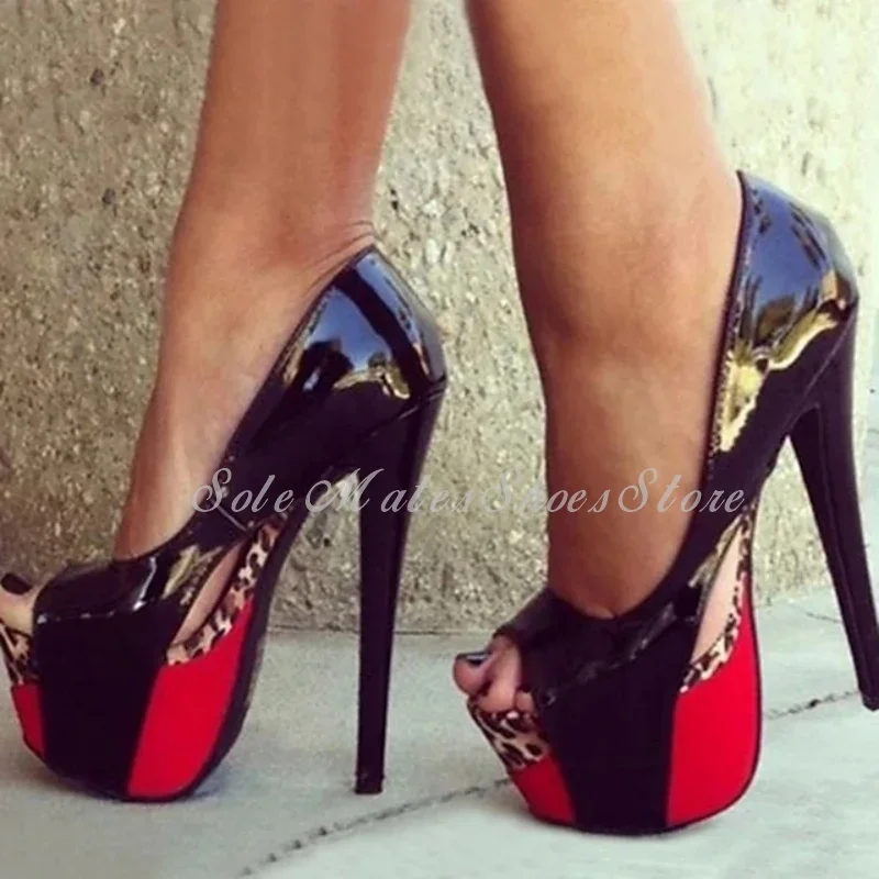 

Roman Style Mixed Colors Thick Soled Sandals Leopard Platform Stiletto High Heel Women's Pumps Open Toe Sexy Dress Shoes 16cm