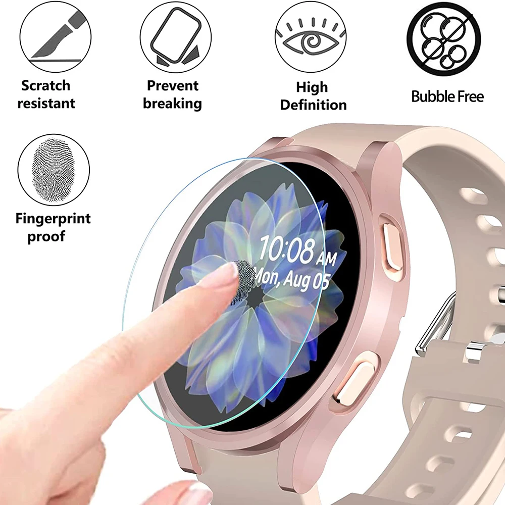 Glass+Case for Samsung Galaxy Watch 4/5 40mm 44mm PC Matte All-Around Protective Bumper Shell for Galaxy Watch 5 Pro 45mm