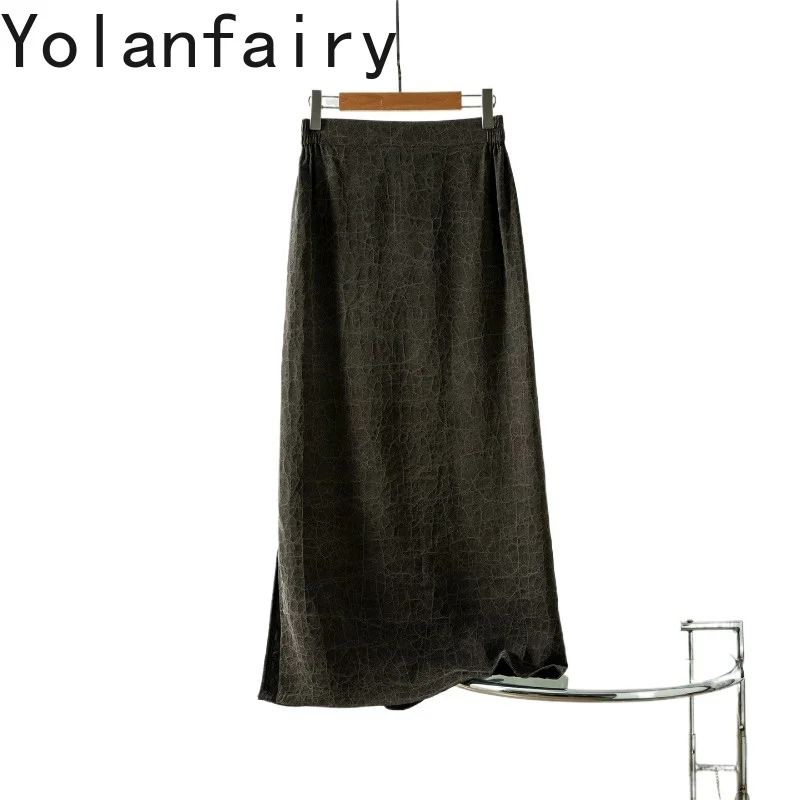 

YOLANFAIRY Новые 100% натуральные шелковые юбки из тутового шелкопряда, длинные, летние 2026, с высокой эластичной талией, для женщин, роскошные юбки Xiangyunsha