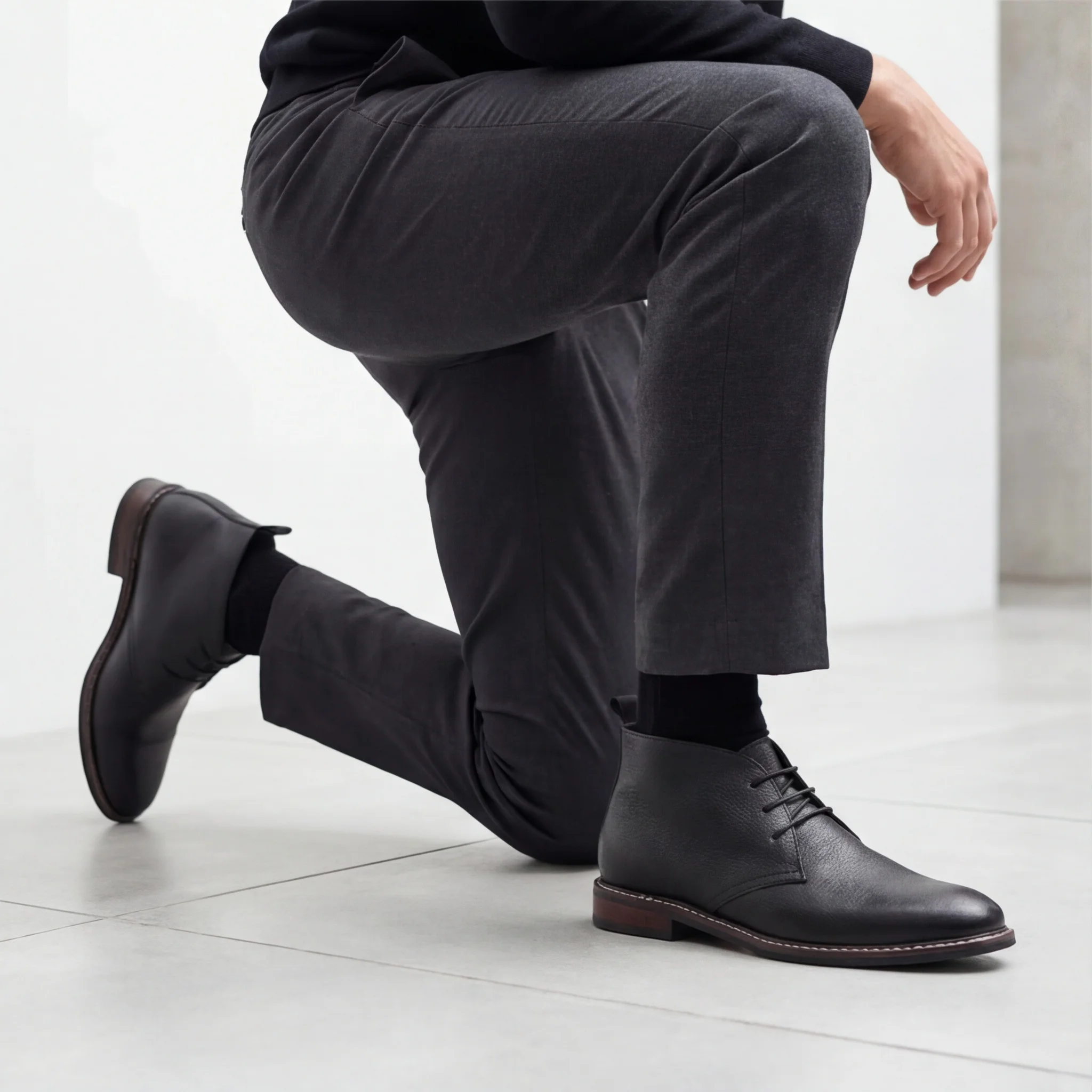 100% Leder Herren Chukka Boots Modische Bequeme Marken-Knöchelstiefel Echtleder Desert Boots # KD585 – Detail 7