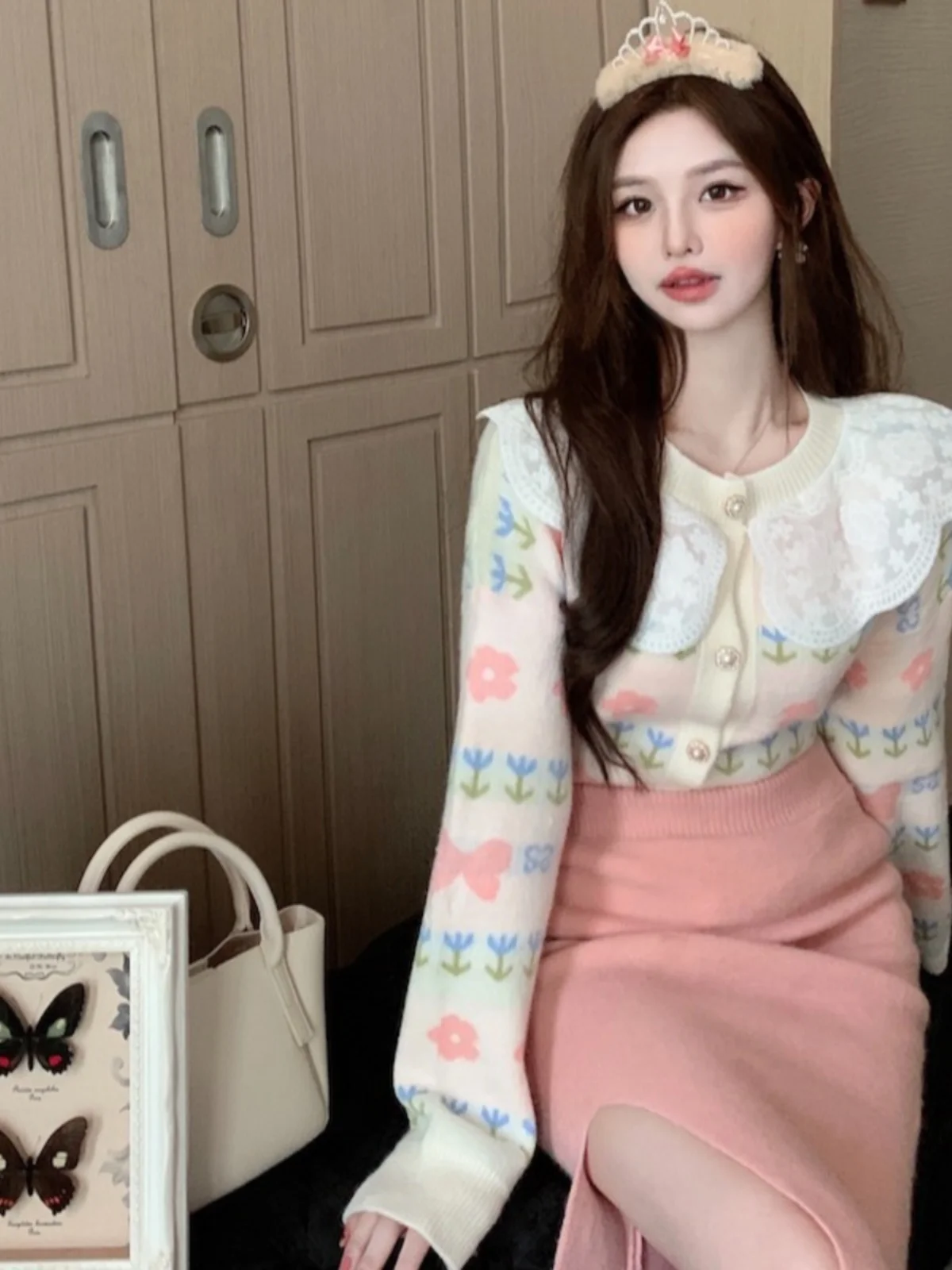 

Sweaters Jumpers Cardigans Womens Cardigan Vintage Korean Jersey Pointelle Detail Regular Cottagecore Rural Pastoral Sweet Cute