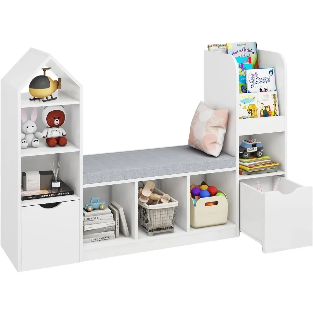 Bookcase and Bookshelf with Reading Multifunctional Bookcase with 7 Storage Cubbies for Toy Storage Organizer Children'sRoom