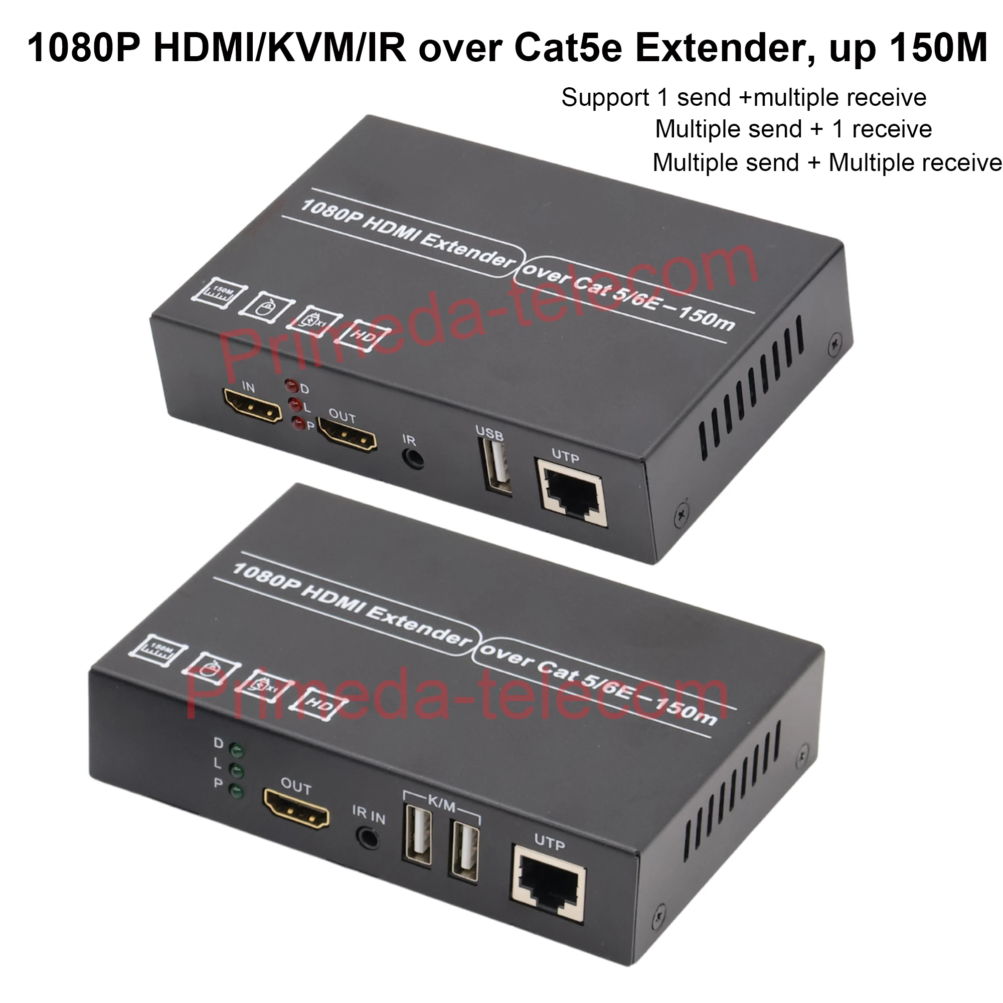 Multifunction 1080P HDMI over Cat5e/6 Ethernet Converter up to 492 Feet (150m),with KVM and IR Loop Out,Support 1 send multiple