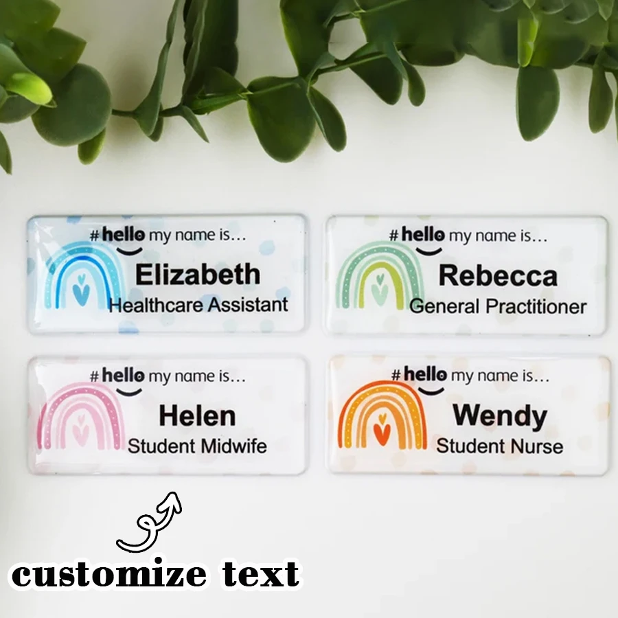 Personalized custom name, rainbow polka dot hello my name is, name badge nurse, midwife hospital, doctor nurse, intern