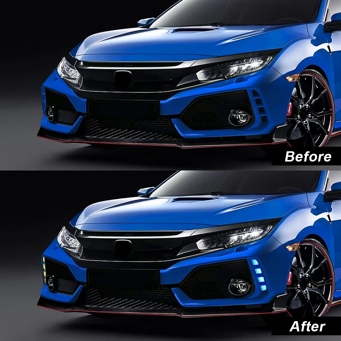 For Honda Civic Type R 2018 2019 2020 2021 10th Generation Car LED DRL Daytime Running Lights Dynamic Turn Signal Night Lamps