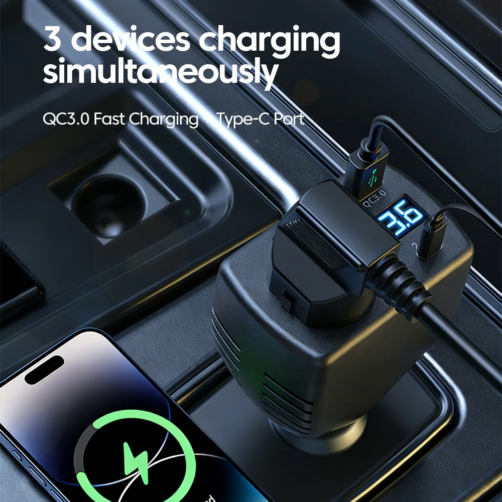 150W Car Charger  Digital Display Converter Type-C Multi-function Charger Socket Fast Charger Car Power Converter For iPhone