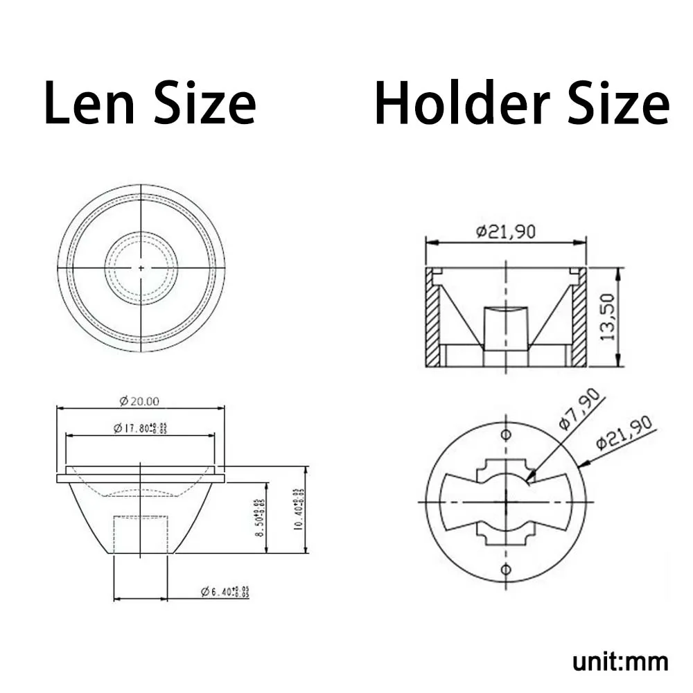 Lente LED de alta potencia 1W 3W 5W 5/8/10/15/30/45/60/90/120 grados colimador reflectante lente PMMA de 20MM para LED 1 3 5 W