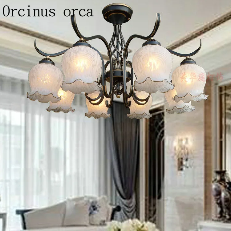 

European classic flower Iron Chandelier living room bedroom American style simple retro glass chandelier free shipping