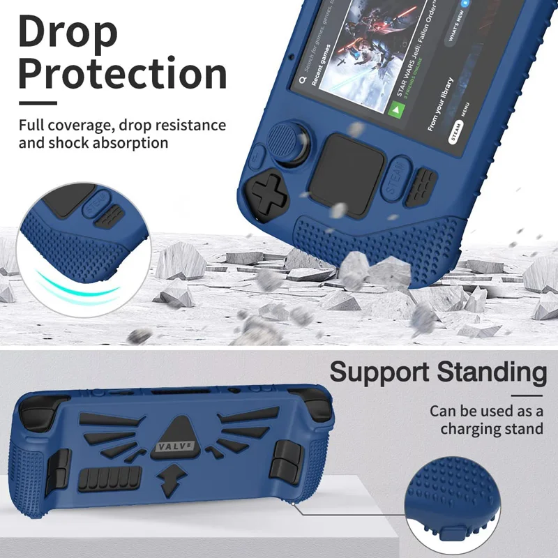 Soft Silicone Protective Case for Valve Steam Deck Game Console Anti-drop Shock Proof Frame with 4 Rocker Caps