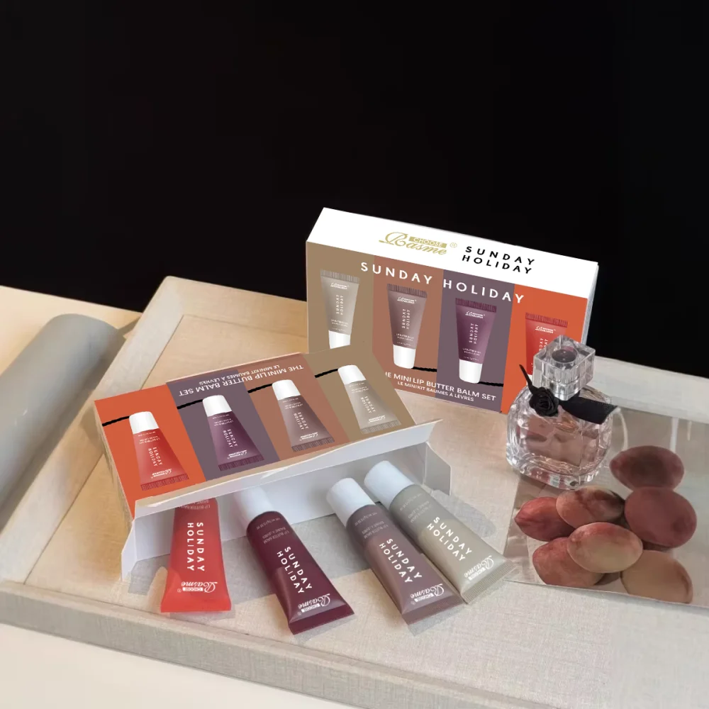 4 Pcs Mini Lip Butter Balm Set Moisturizing Vanilla Beige Brown Sugar Makeup Fast Ship Gift Kit