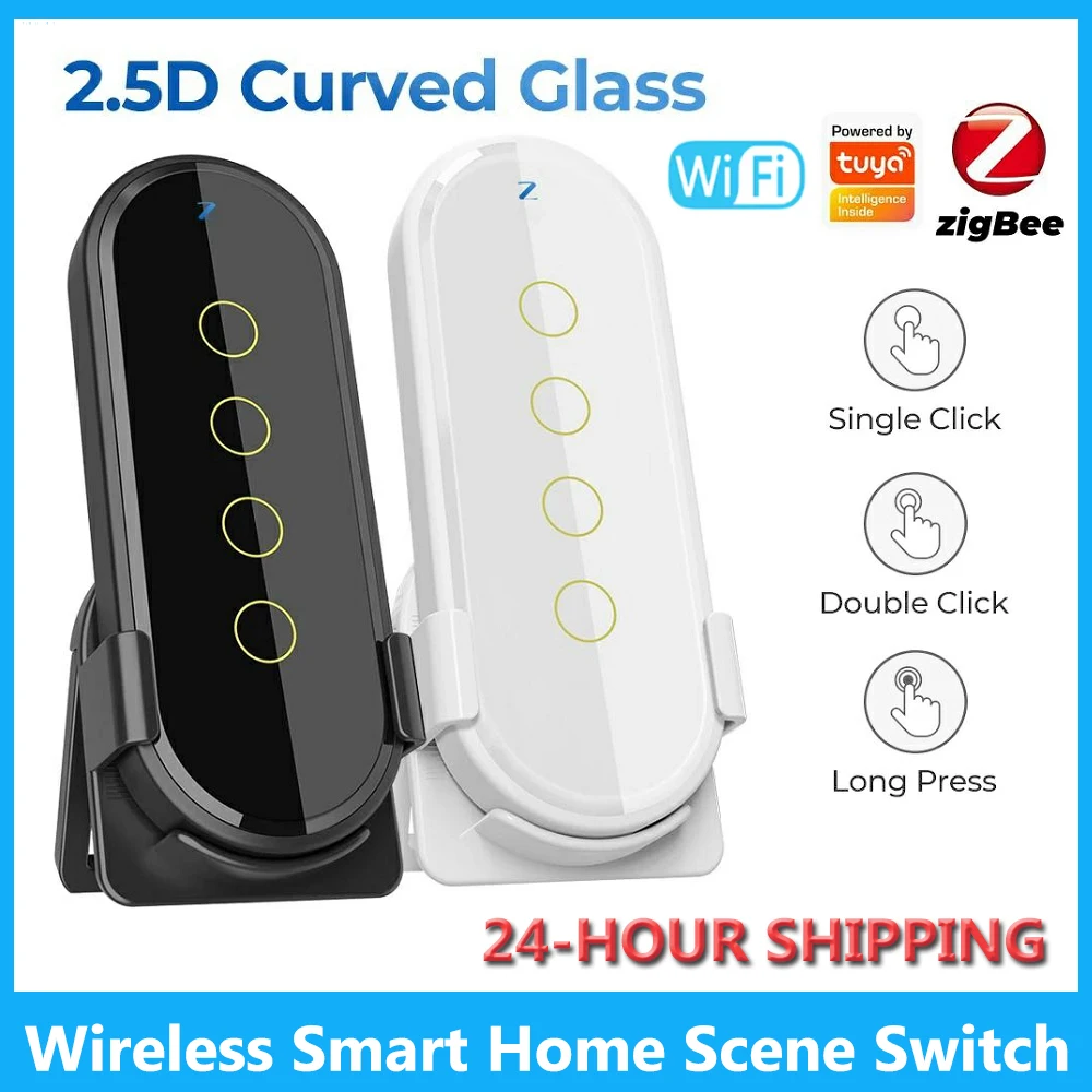 Tuya ZigBee Wireless Smart Home Scene Switch Light 4 Gang 12 Scene Touch Light Switch Remote Control Smart Life App