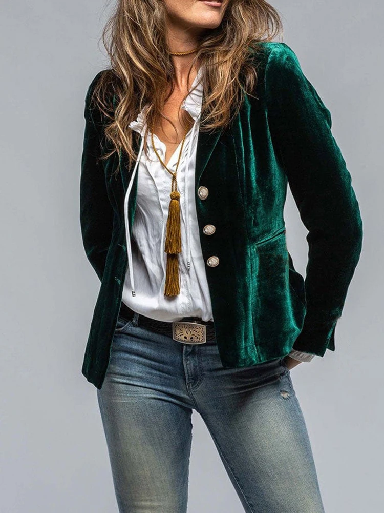 

НОВЫЙ велюровый пиджак Aoaiiys, женские куртки с отложным воротником и карманами, велюровая верхняя одежда, весна 2026, пиджак, повседневный модный винтажный тонкий