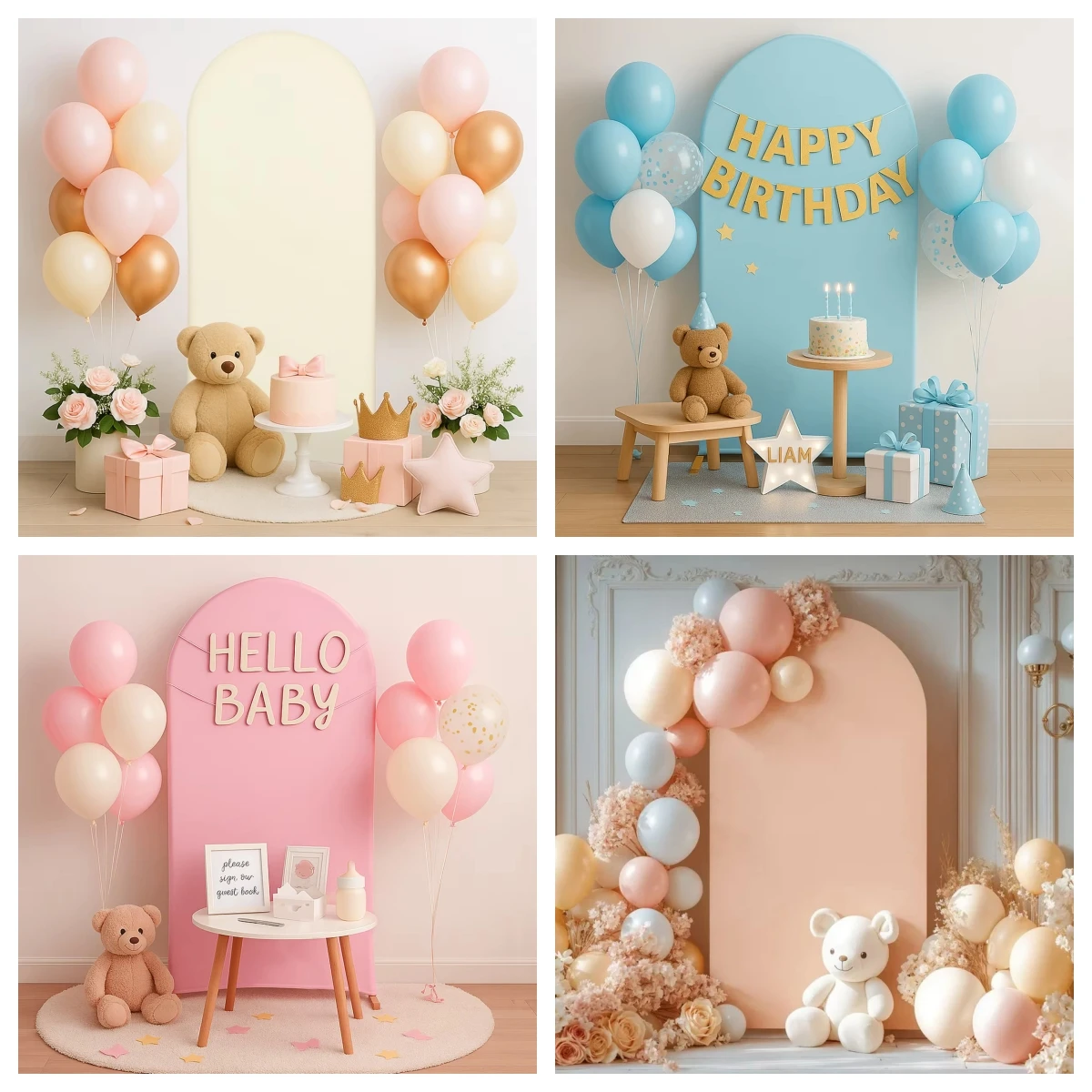 Pink White Elastic Arch Backdrop Cover Spandex Fitted 2-Sided Round Top Arch Backdrop Cover for Wedding Party Birthday Banquet