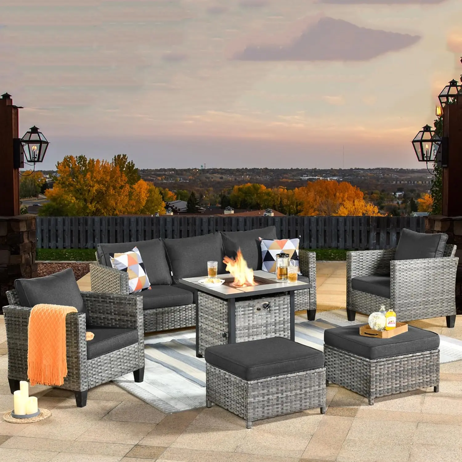 

Wicker Patio Outdoor Furniture Set Rattan Outdoor Patio Patio Conversation Set with Sofa Chairs Ottomans