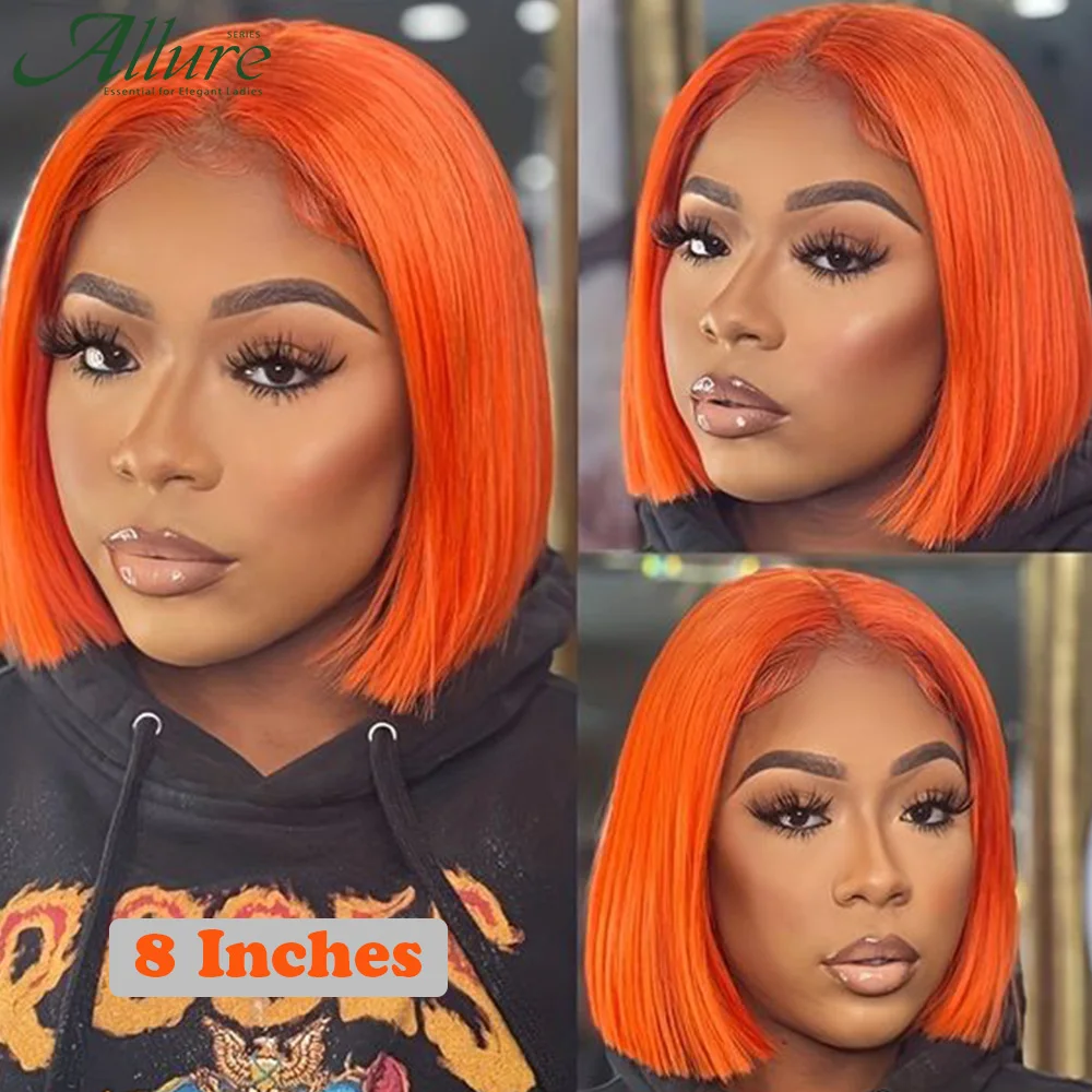 Orange Bob Echthaar Spitze Perücken Frauen gerade Bob T Teil Spitze Front Perücke 99j Highlights braune brasilia nische Bob Spitze Perücken Allure