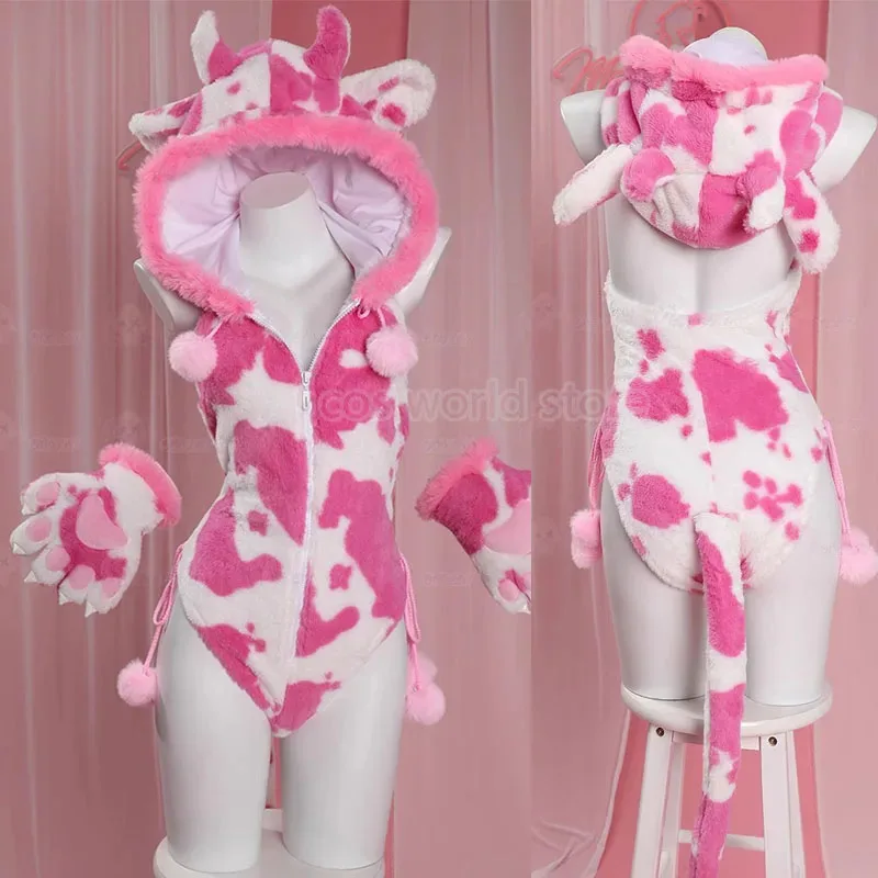 

Bunny Girl Cosplay Costume Women Sexy Plush Hooded Bodysuit Paw Socks Suit Kawaii Cow Lingerie Uniform Cute Cartoon Pajamas